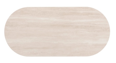 [na zamówienie] Stół jadalniany ceramiczny BRIANTO – owalny blat w optyce trawertynu i kolumnowa podstawa (210 x 100 cm)