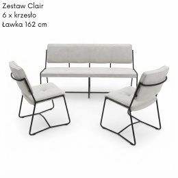 (od ręki) Zestaw do jadalni Clair: 6x krzesło + ławka jadalniana 162 cm – Tkanina Calabria