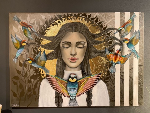Obraz akrylowy ręcznie malowany w rozmiarze 100x70cm " TANIEC PTAKÓW" Obraz akrylowy ręcznie malowany w rozmiarze 100x70cm " TANIEC PTAKÓW"