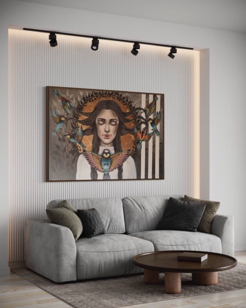 Obraz akrylowy ręcznie malowany w rozmiarze 100x70cm " TANIEC PTAKÓW" Obraz akrylowy ręcznie malowany w rozmiarze 100x70cm " TANIEC PTAKÓW"