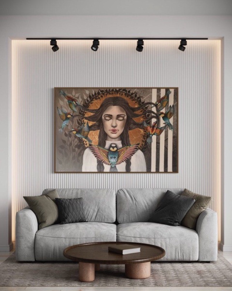 Obraz akrylowy ręcznie malowany w rozmiarze 100x70cm " TANIEC PTAKÓW" Obraz akrylowy ręcznie malowany w rozmiarze 100x70cm " TANIEC PTAKÓW"